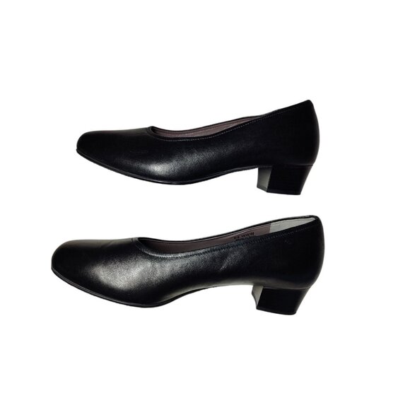 SAS Regina Black Slip On Leather Pumps Heels 1.375" 10WW - Picture 7 of 10